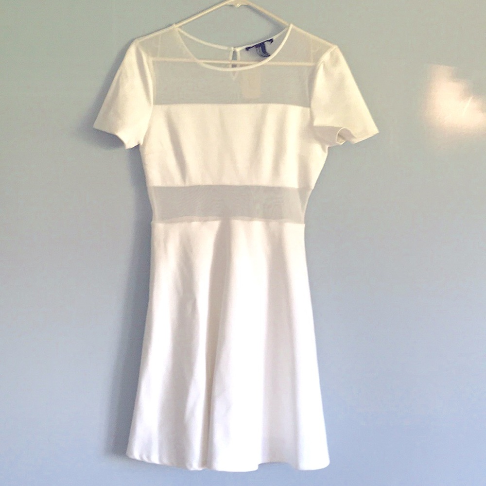 White Mesh Paneled Skater Dress